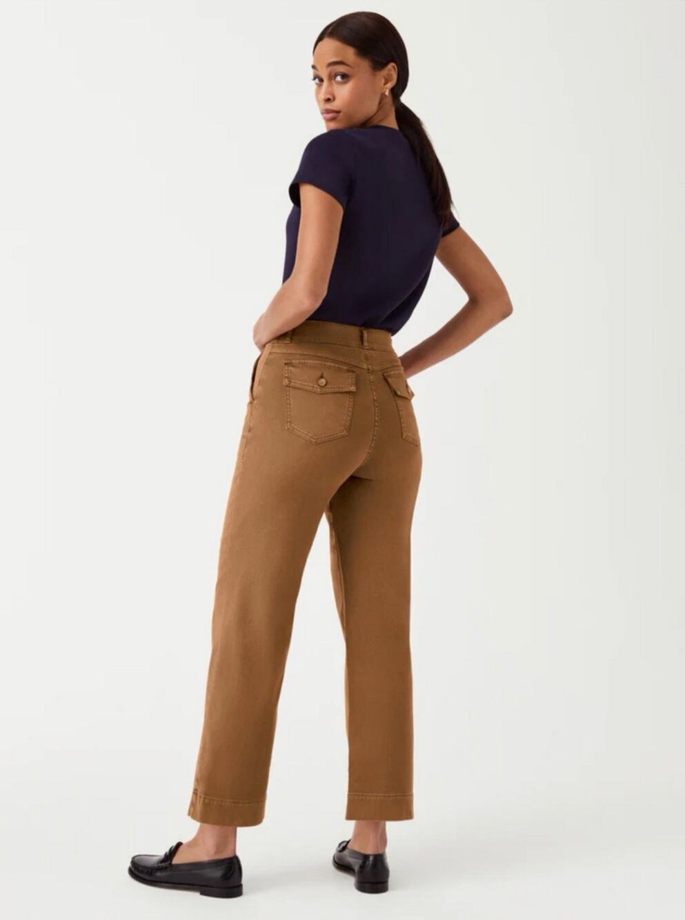 Spanx Stretch Twill Cropped Wide Leg Pants Petite Small Brown Pull-On Pockets